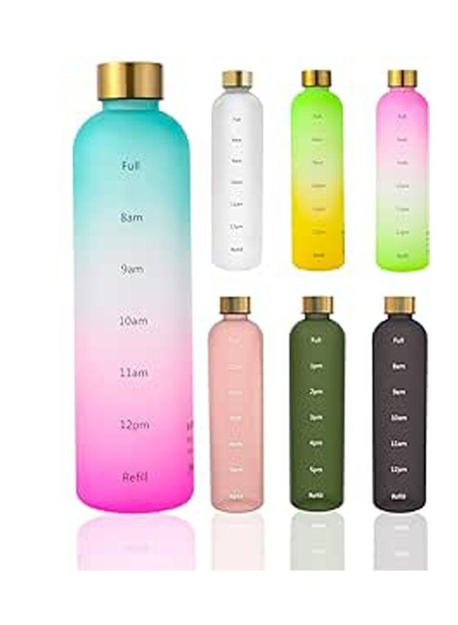 YelaJoy 34oz/1000ml Motivational Sports Water Bottle with Time Marker, Leak-Proof & BPA-Free with Shoulder Strap for Gym, Fitness & Outdoor (Gradient Blue Pink) - Image 1